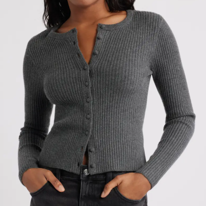 grey, ribbed button up top