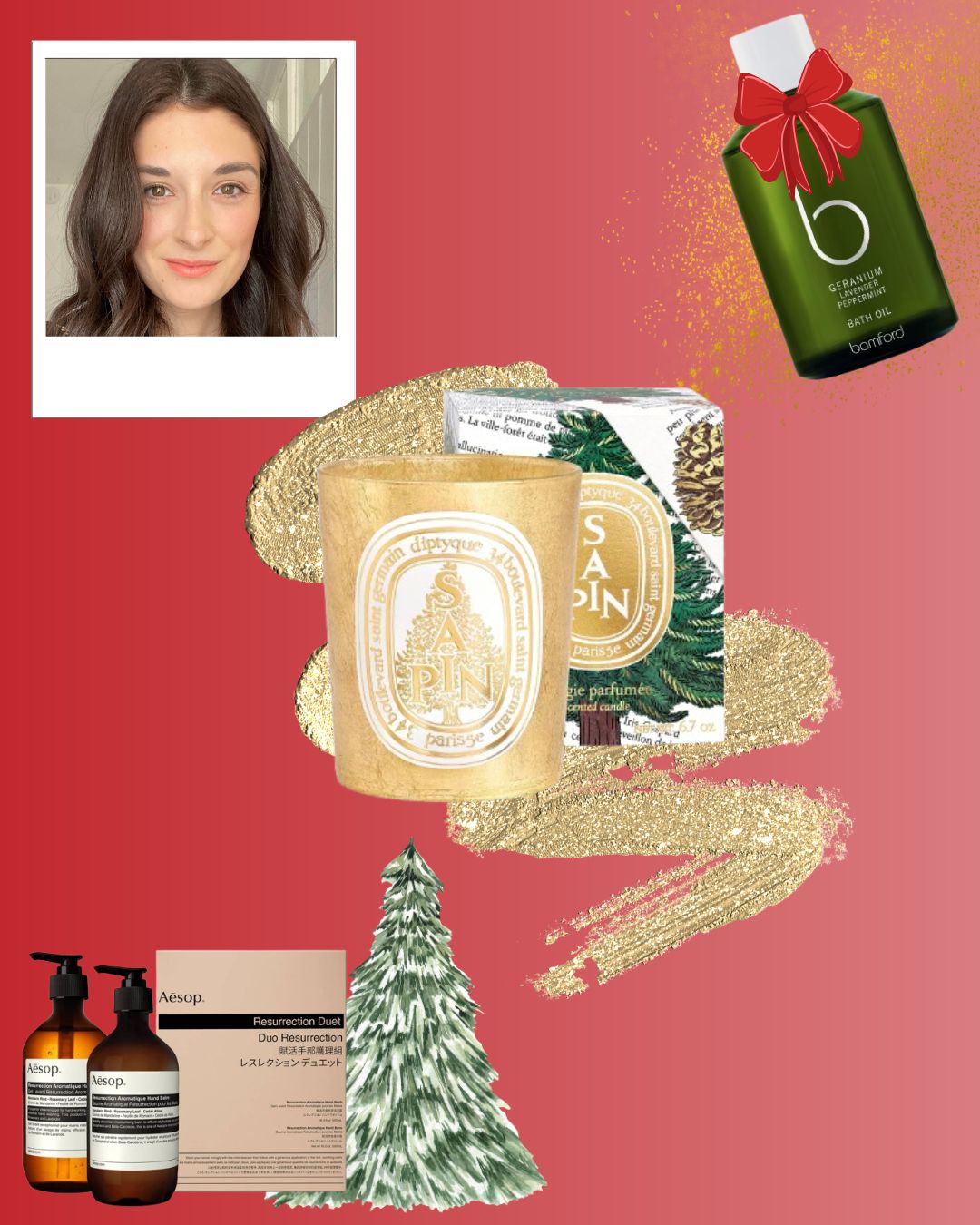 an image of Beauty Editor Jess&#039;s Christmas beauty picks on an ombre background