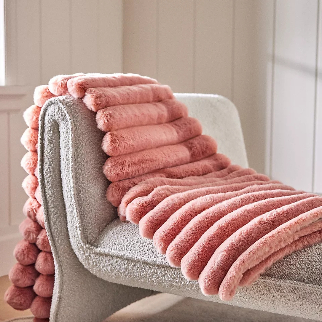 Anthropologie Tipped Puffer Faux-Fur Throw Blanket