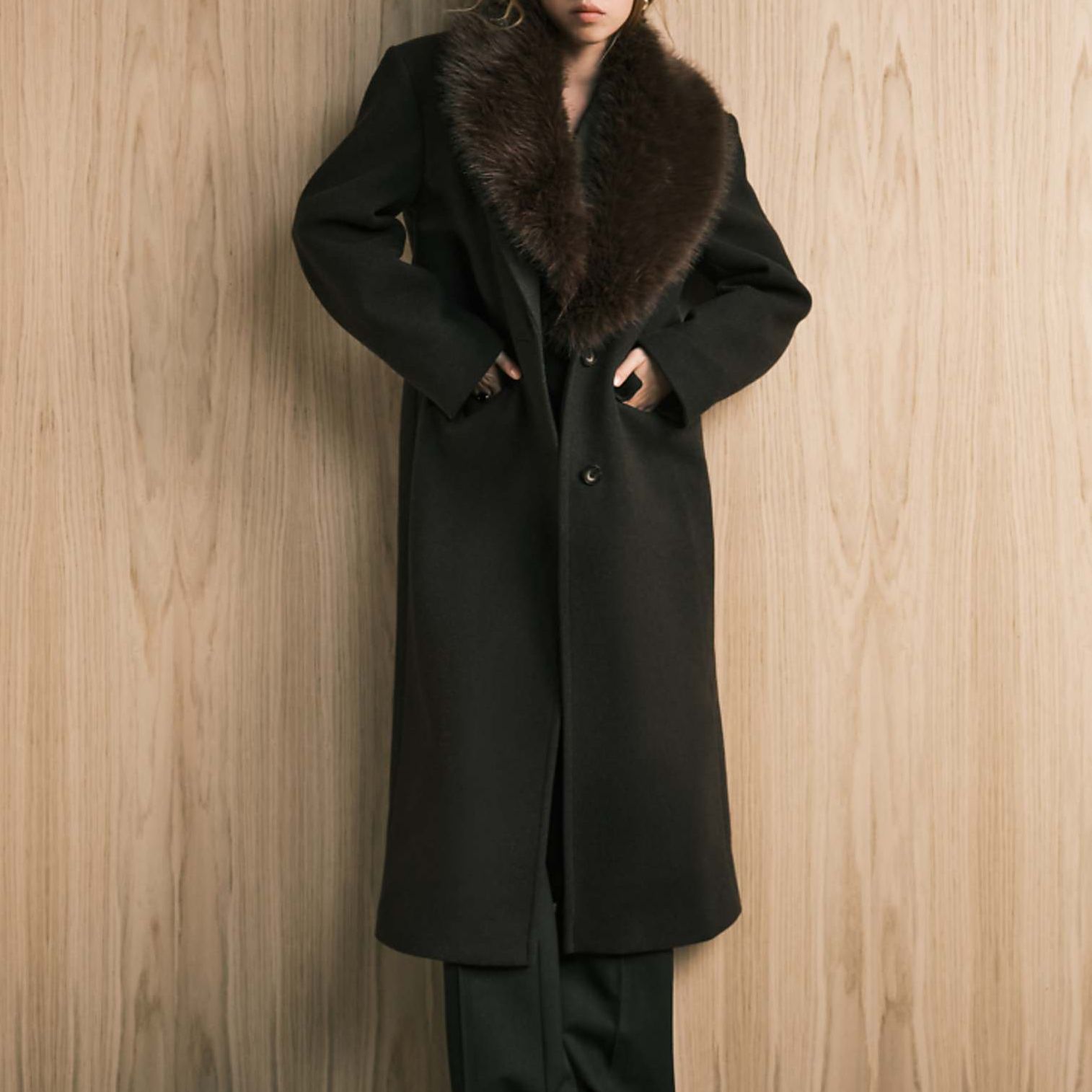 Asos Design Wool Blend Dad Coat With Faux Fur Collar in Chocolate