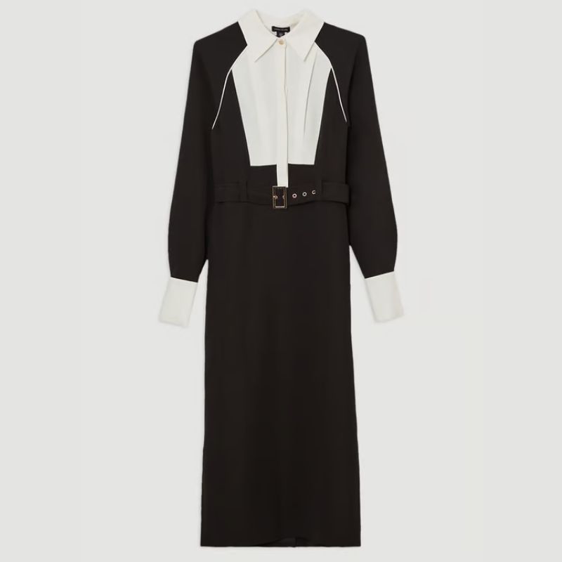 black midi dress with white shirt collar from Karen Millen