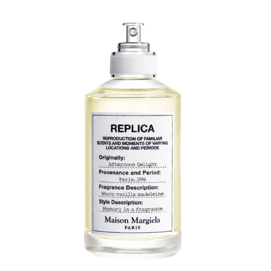 A product shot of the Maison Margiela Replica Afternoon Delight Eau de Toilette, on a white background
