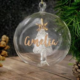 Personalised Name Tree Glass Bauble Gold