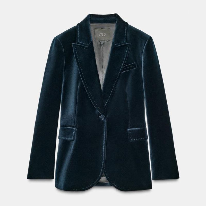 Zara blue velvet blazer