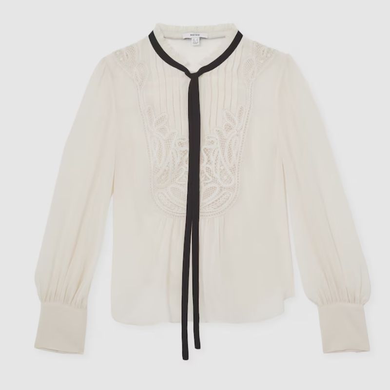 Reiss white shirt with black ribbon detail