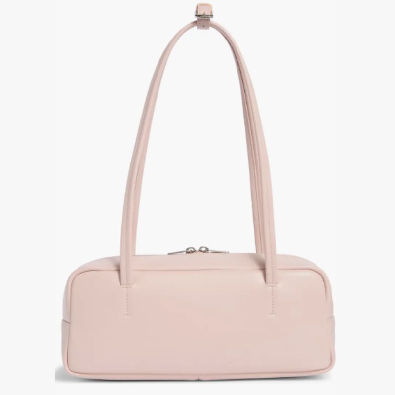 pink, faux leather shoulder bag
