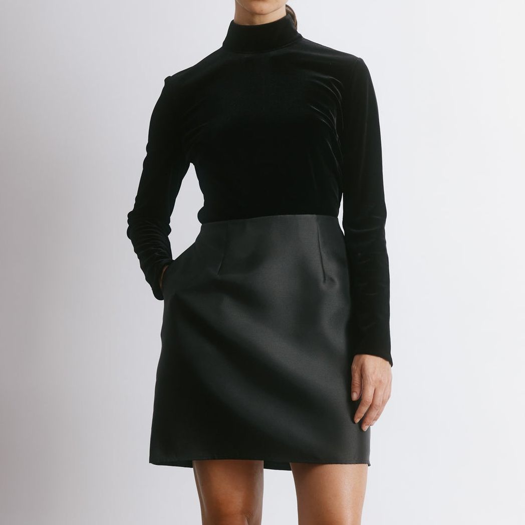 Velvet &amp;amp; Taffeta Funnel Neck Short Dress - 8