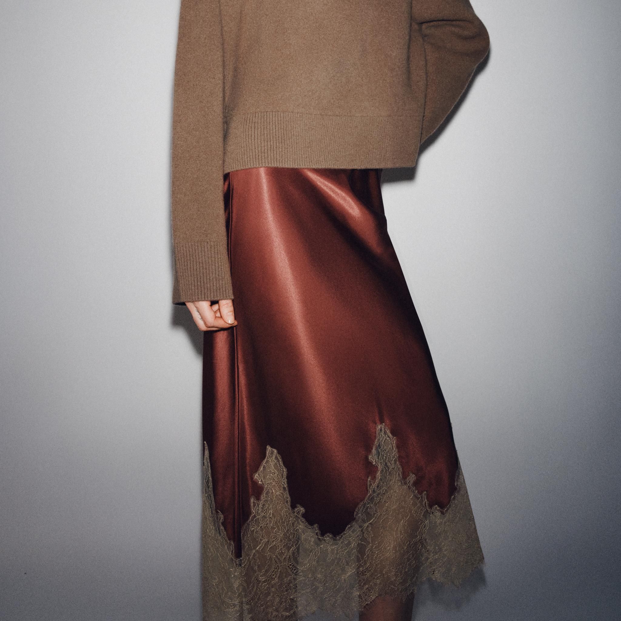 Zw Collection Contrast Lace Satin Skirt