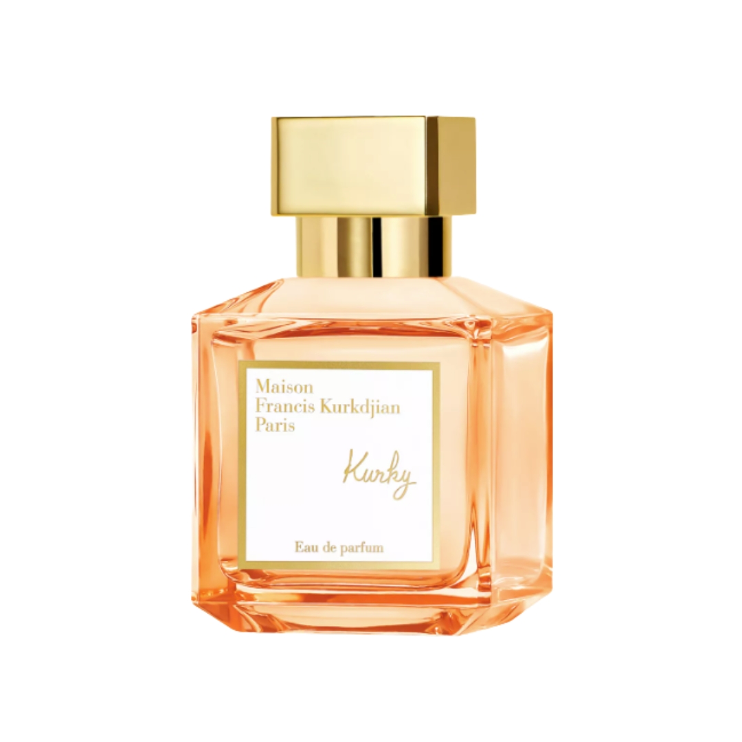 A product shot of the Maison Francis Kurkdjian Kurky Eau de Parfum, on a white background