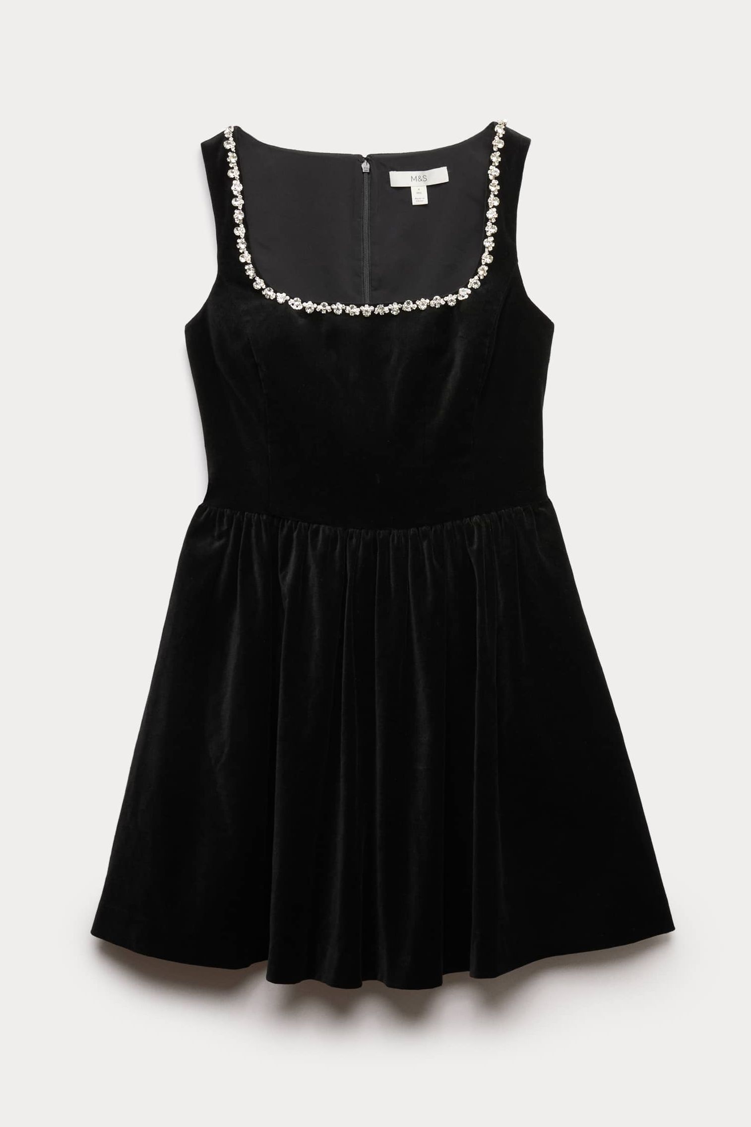 Cotton Rich Velvet Embellished Mini Skater Dress