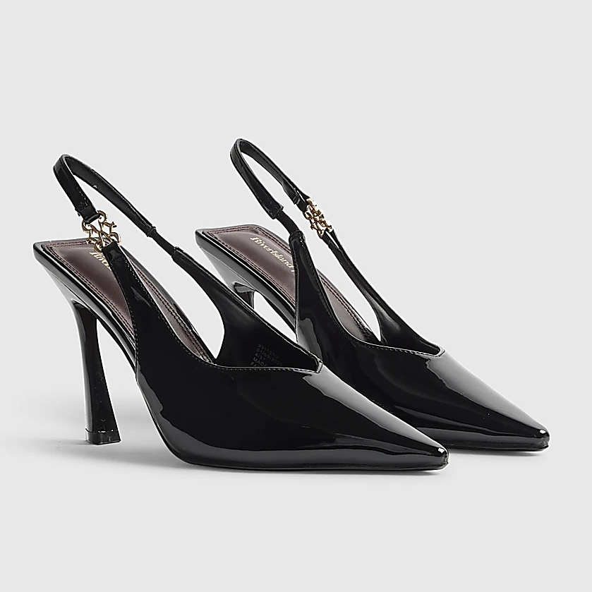 River Island black patent slingback court heels