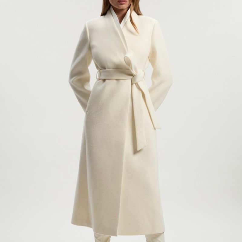 Karen Millen , Brushed Wool Satin Mix Belted Tailored Coat