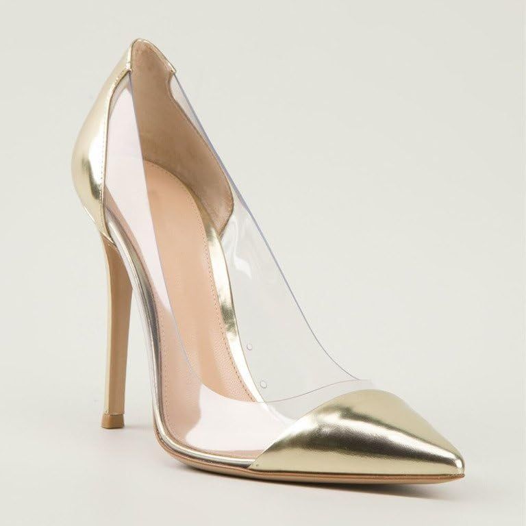 Edefs Womens Closed Toe High Heel Court Shoes Pvc Pumps Slip on Dress Shoes Gold Eu39