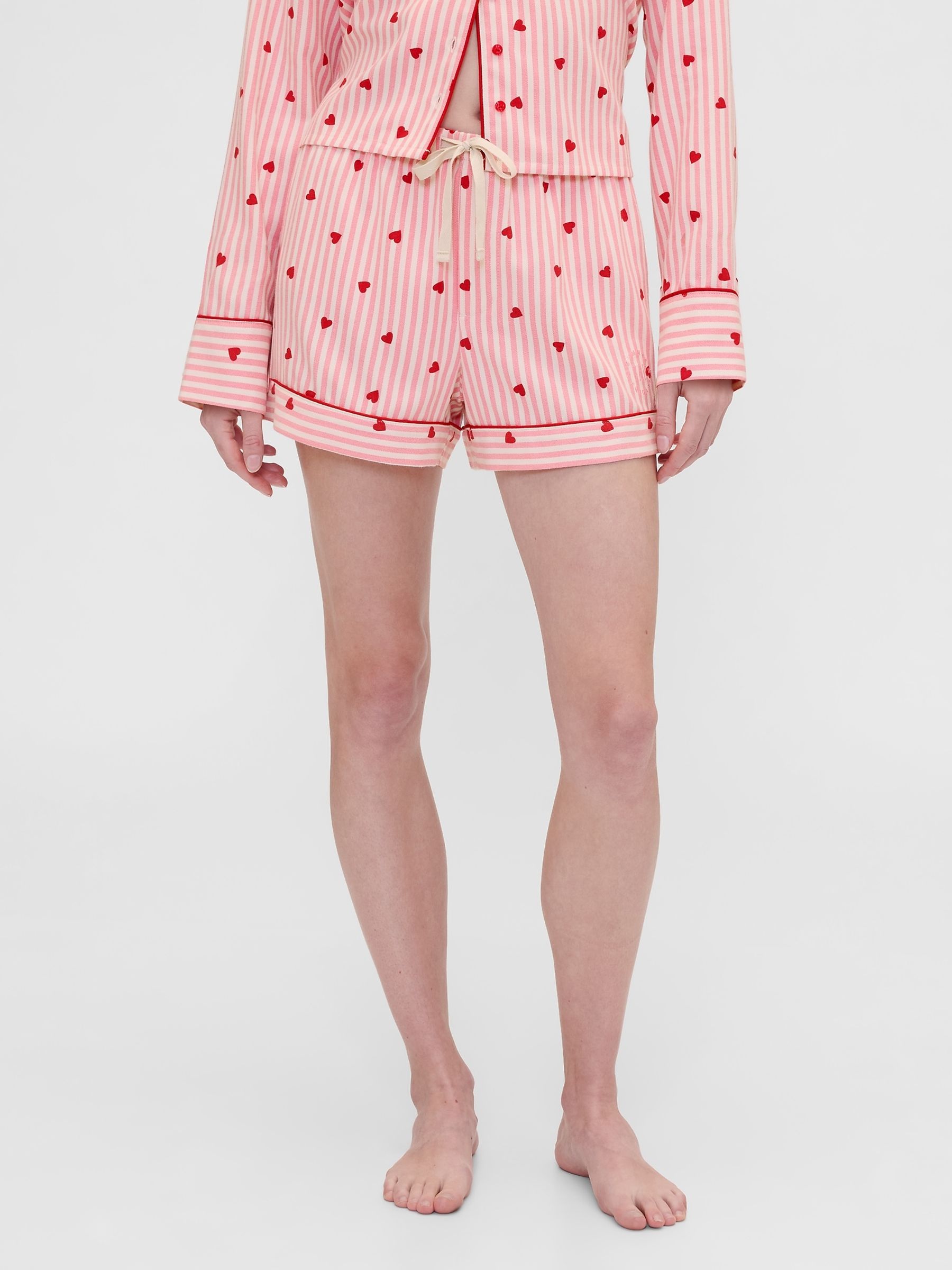Gap X Summer Fridays Pink/red Flannel Hearts Pyjama Shorts