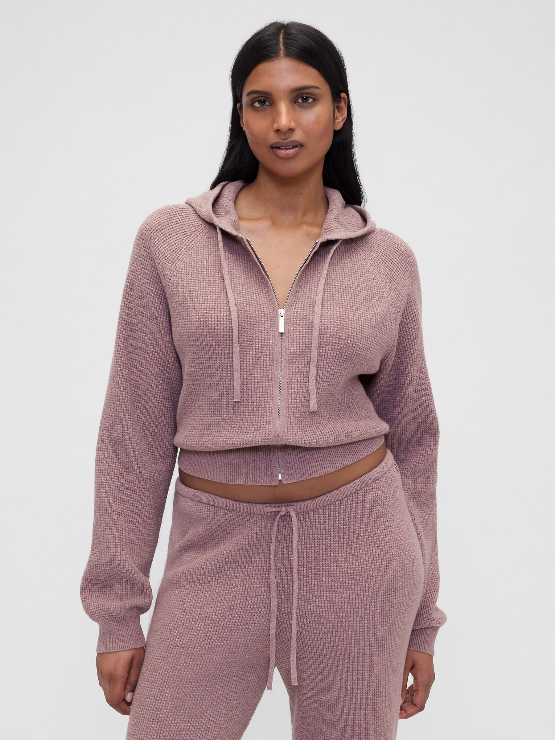 Gap X Summer Fridays Purple Cashsoft Waffle Crop Hoodie