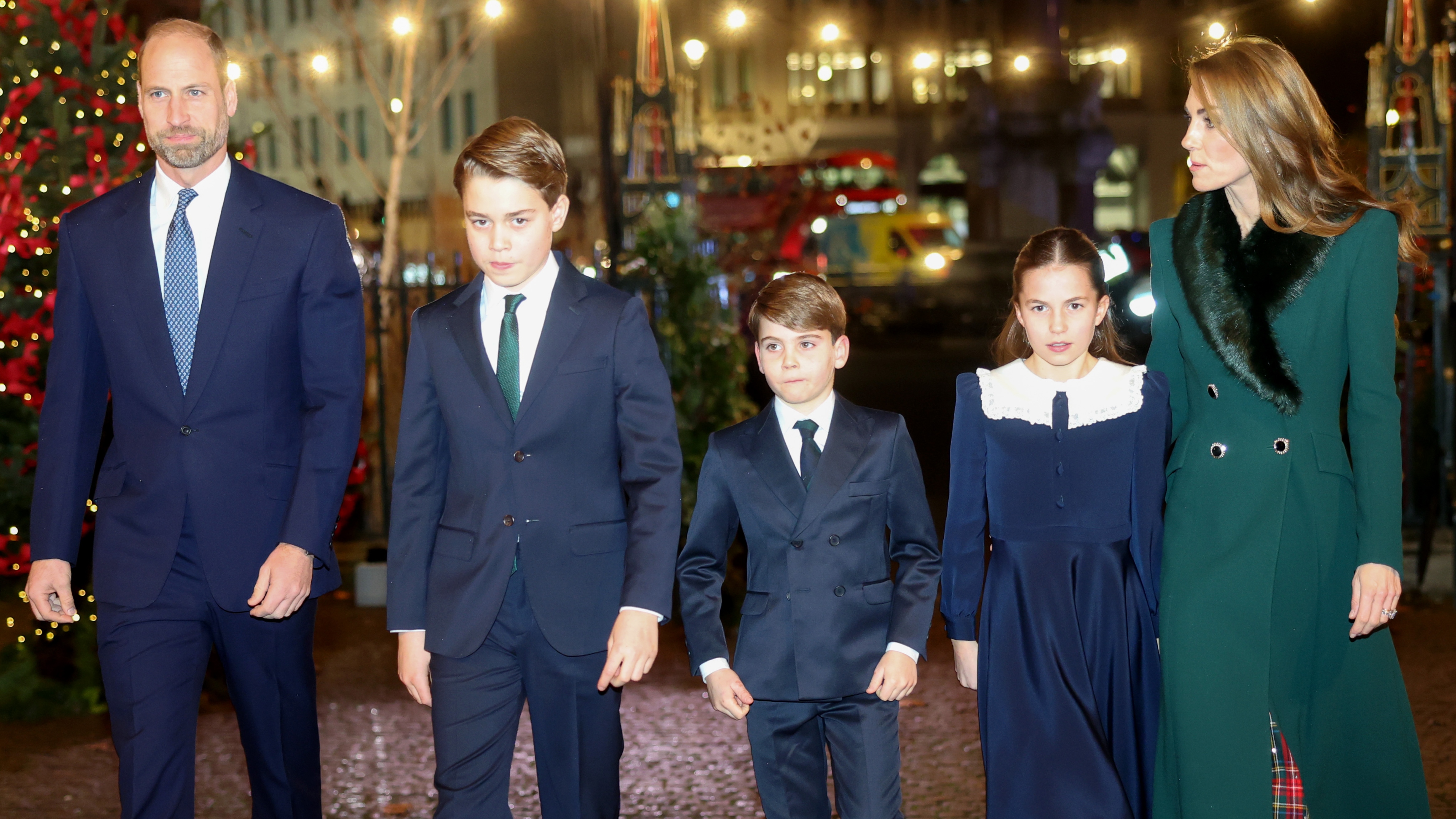 Prince William, Prince George, Prince Louis, Princess Charlotte and Catherine, Princess of Wales attend the 'Together At Christmas' Carol Service at Westminster Abbey on December 05, 2025