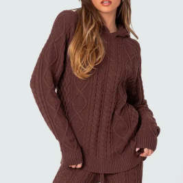 brown, cable knit hoodie