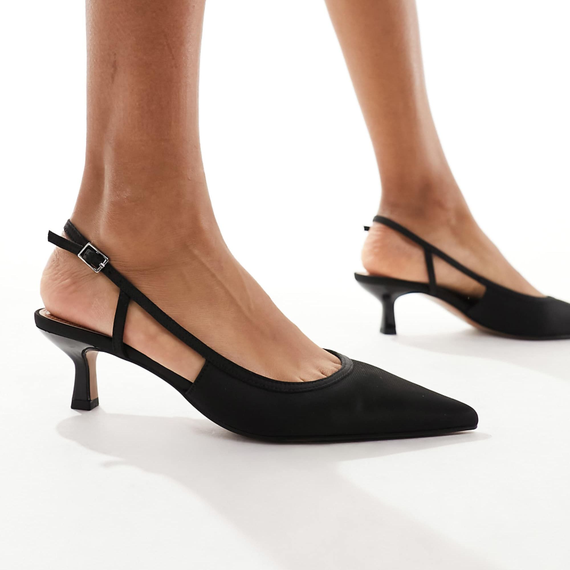 Asos Design Strut Slingback Kitten Heeled Shoes in Black