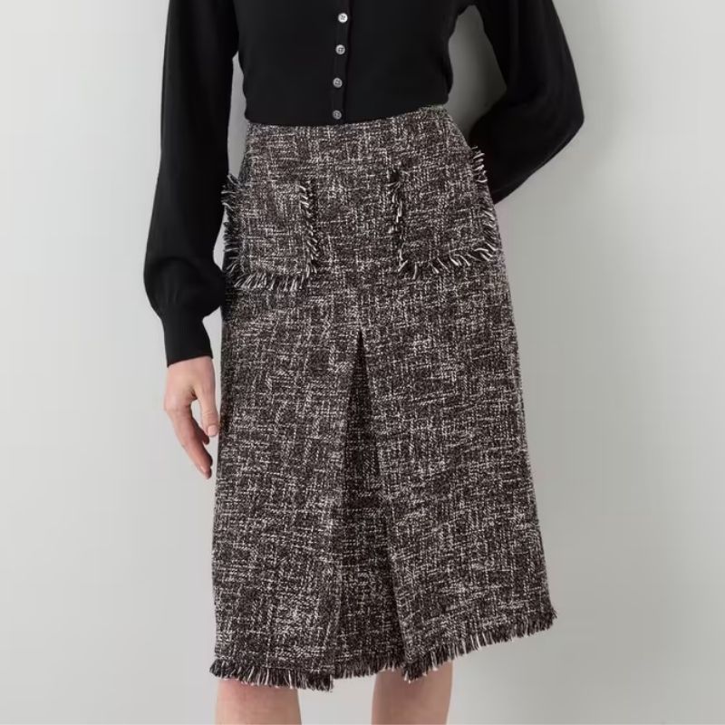 Gwen Black and Red Tweed Cotton Midi Skirt on model