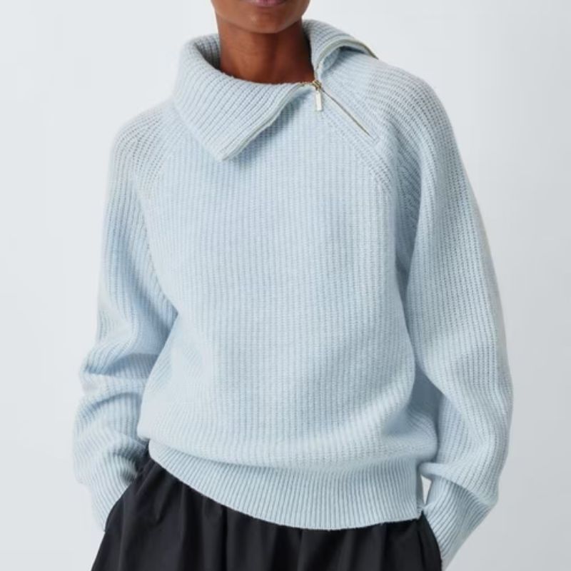 John Lewis , Wool Blend Asymmetrical Zip Neck Jumper