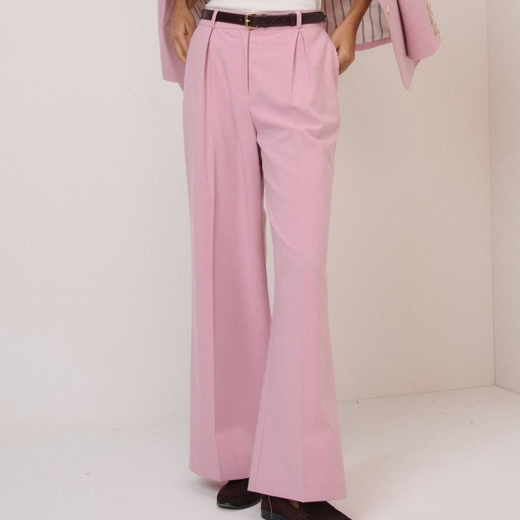 Pink High Waisted Wide Leg Trousers