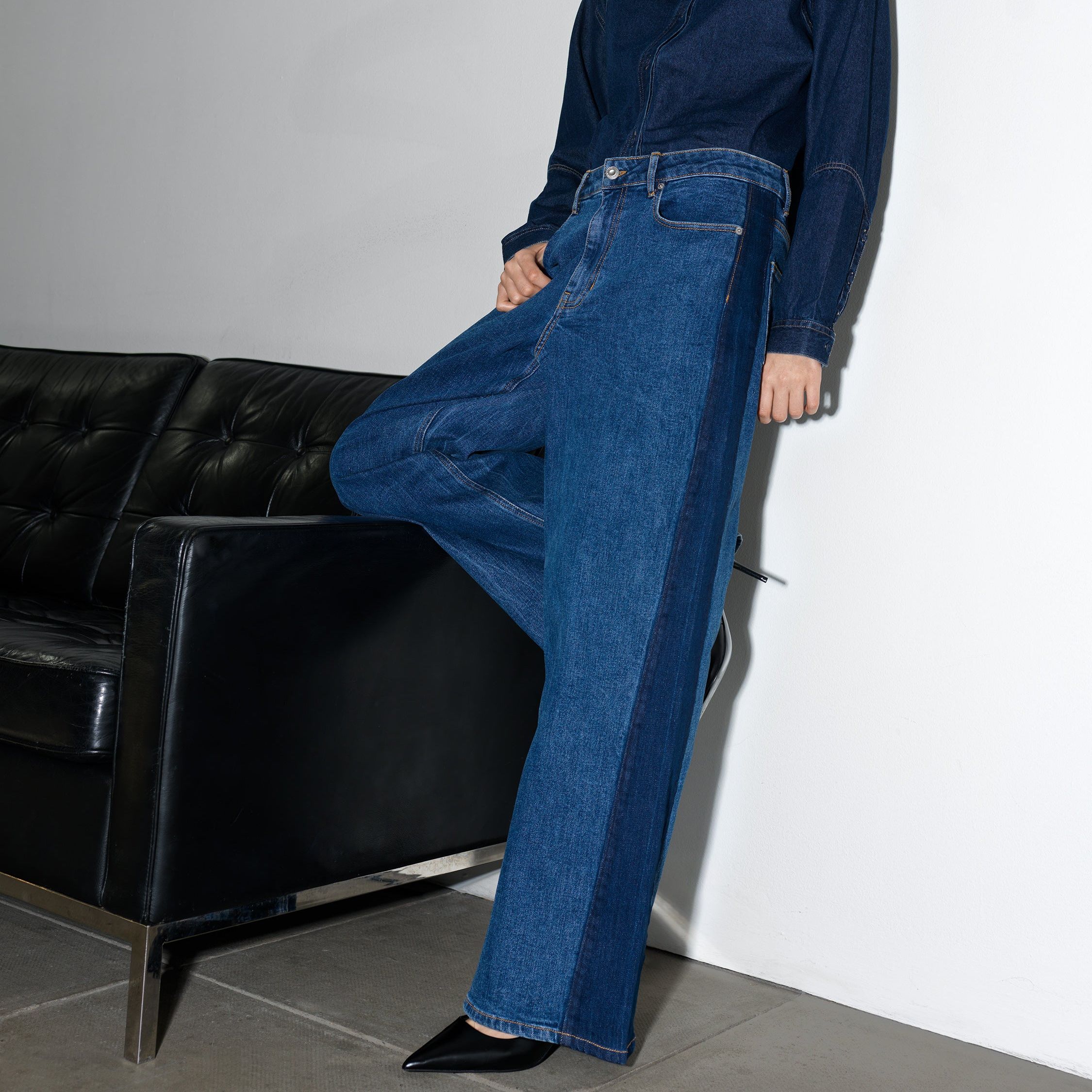 Elliot Denim Side Panel Wide Leg Jeans