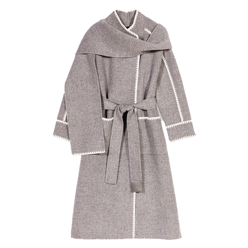 herringbone scarf coat with blanket edging, maje