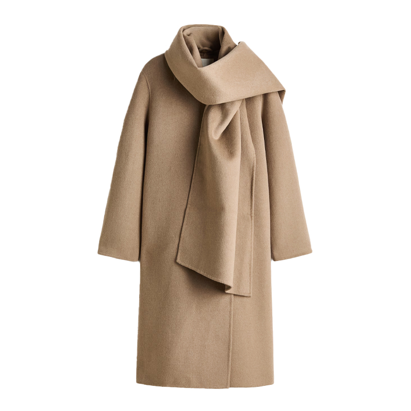 beige scarf coat, h&amp;amp;m