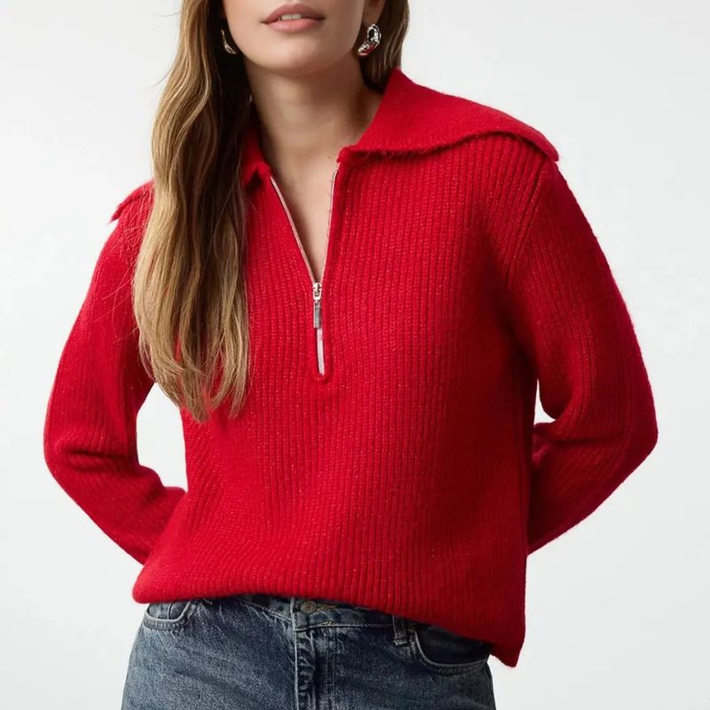 WOVCOR, Zip Collar Rib Knit Sweat Jumper