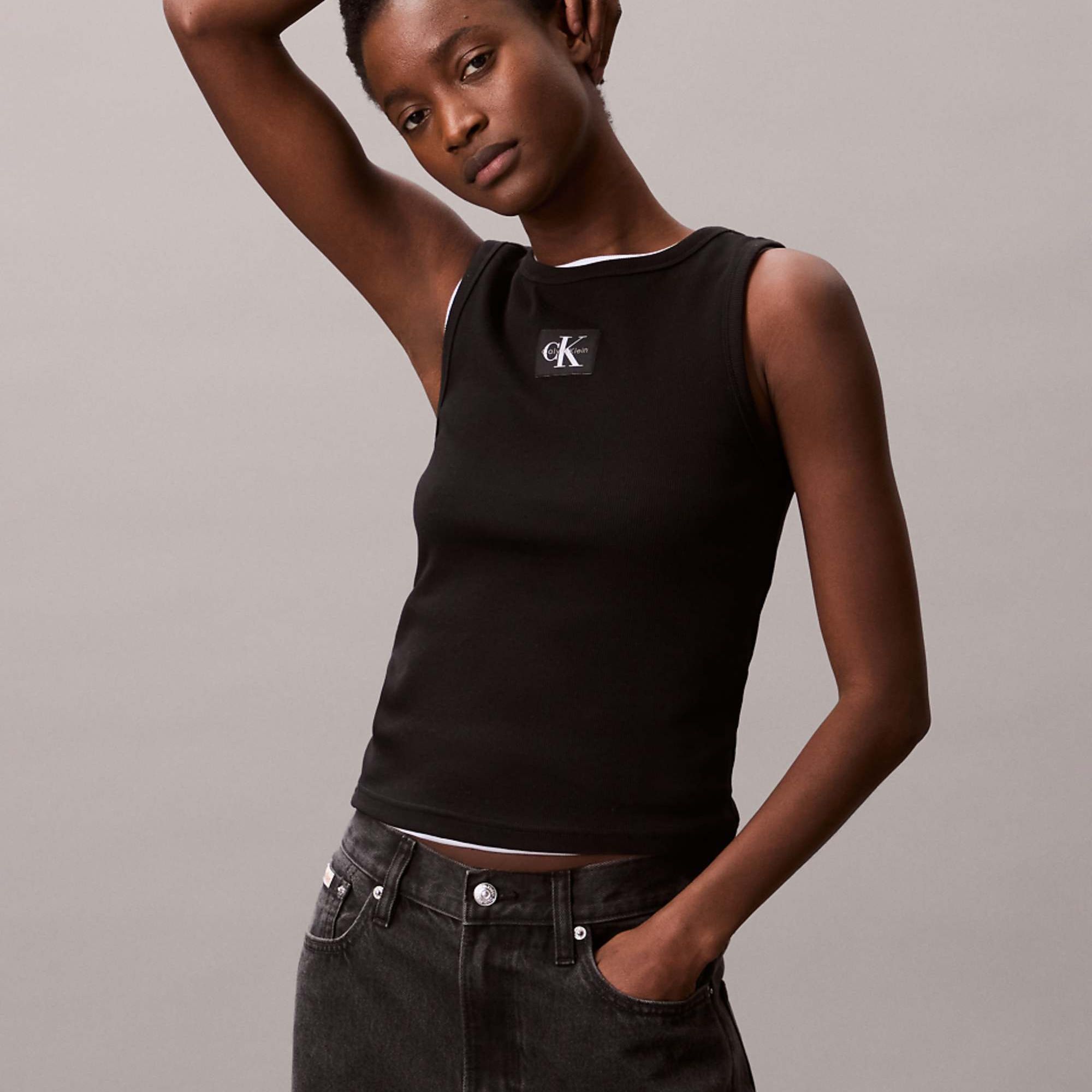 Calvin Klein Jeans Label Tank Top in Black