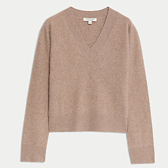 M&amp;amp;S tan/brown knitted v-neck jumper