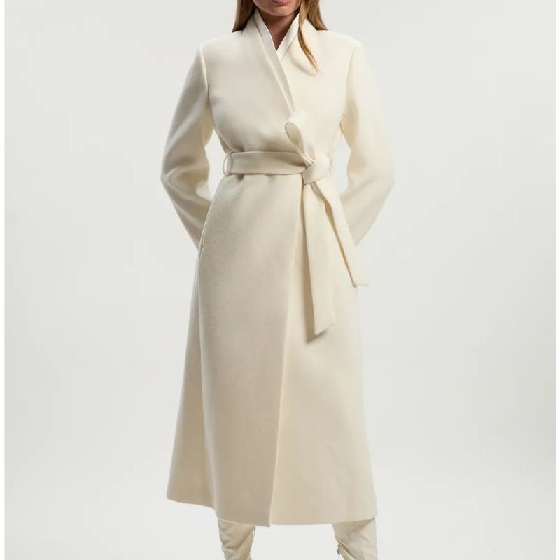 Karen Millen, Brushed Wool Satin Mix Belted Wrap Neck Tailored Coat