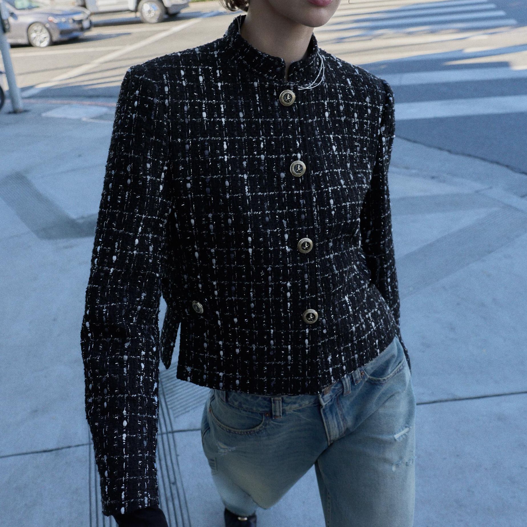 Textured Metallic Thread Blazer