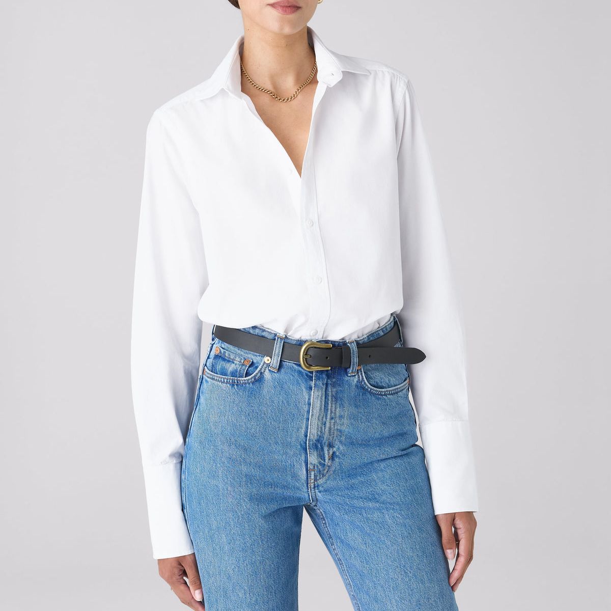 The Boyfriend Exaggerated Cuff: Fine Poplin, White