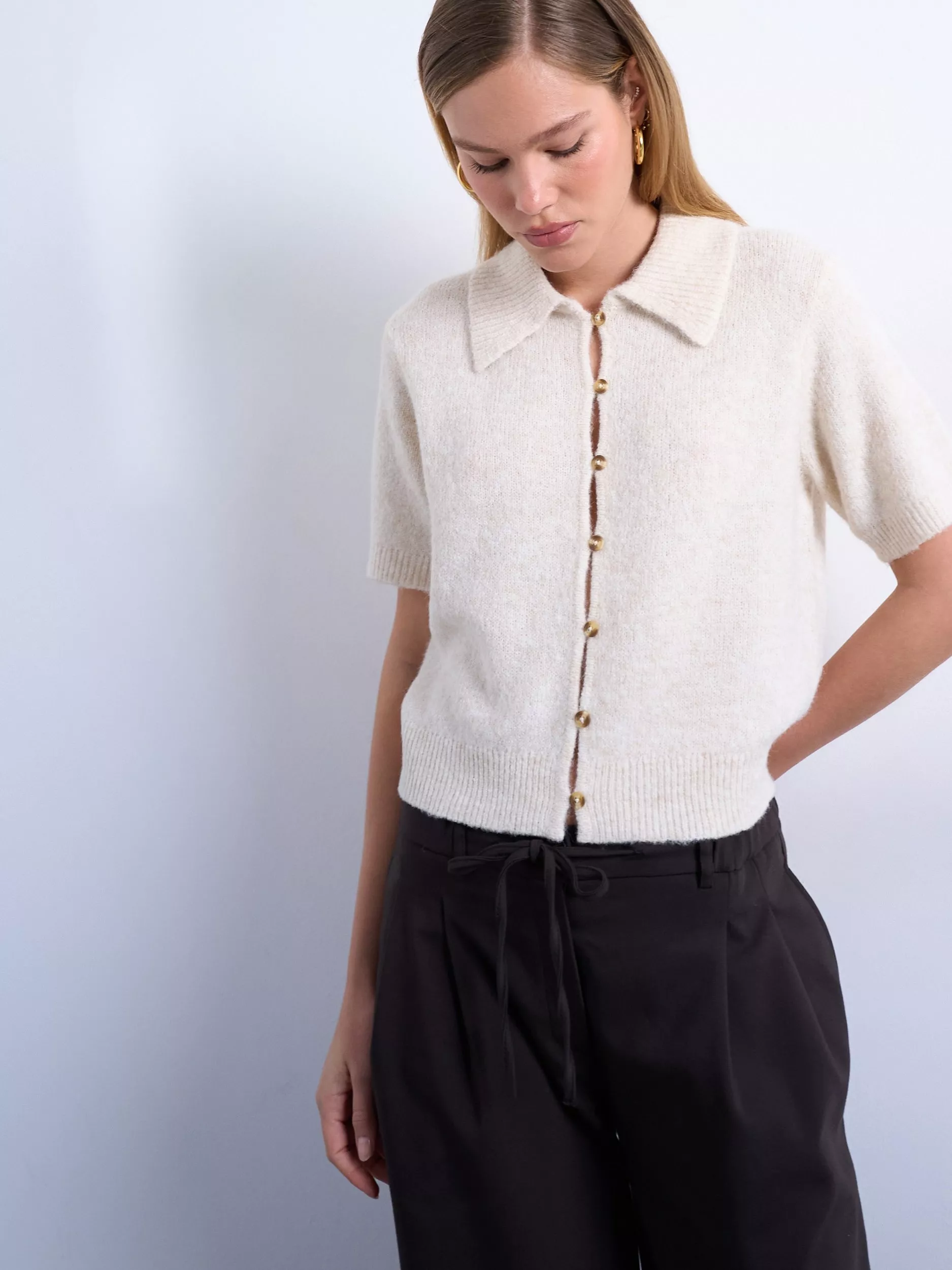 Topshop Button Down Short Sleeve Cardigan