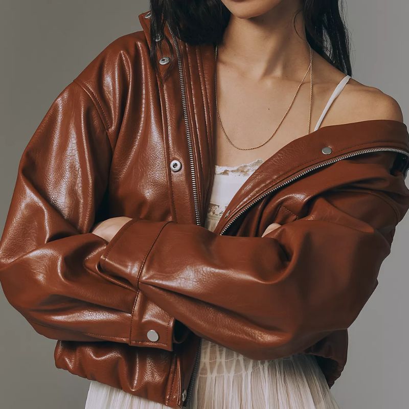 Anthropologie , Pilcro Funnel-Neck Faux-Leather Bomber Jacket