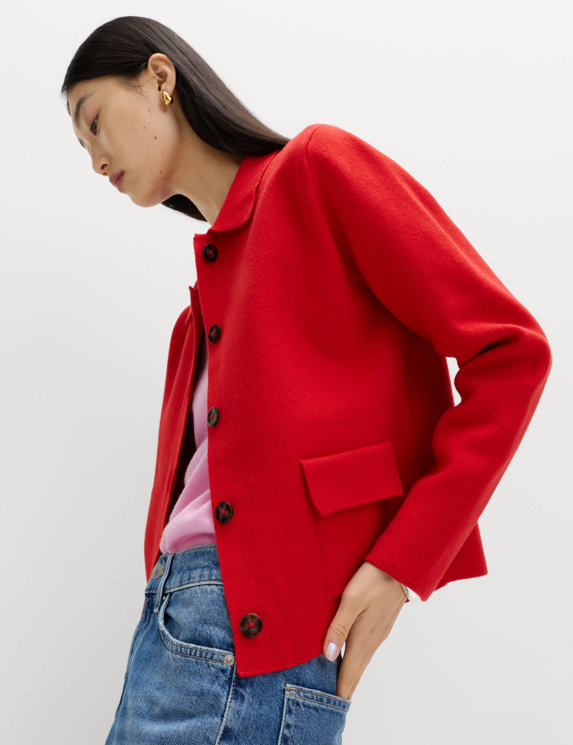 Air-Yarn Pocket Detail Knitted Jacket