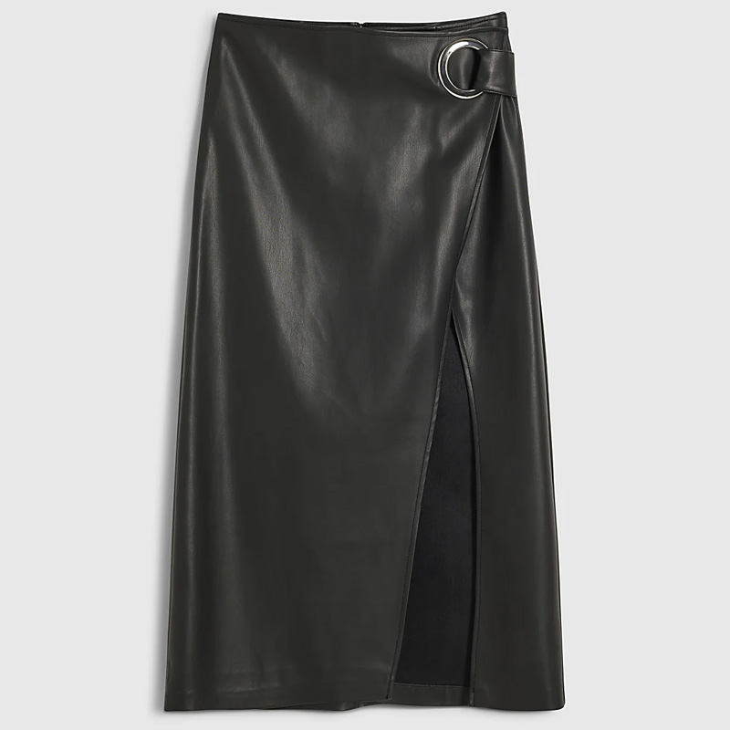 black leather wrap skirt