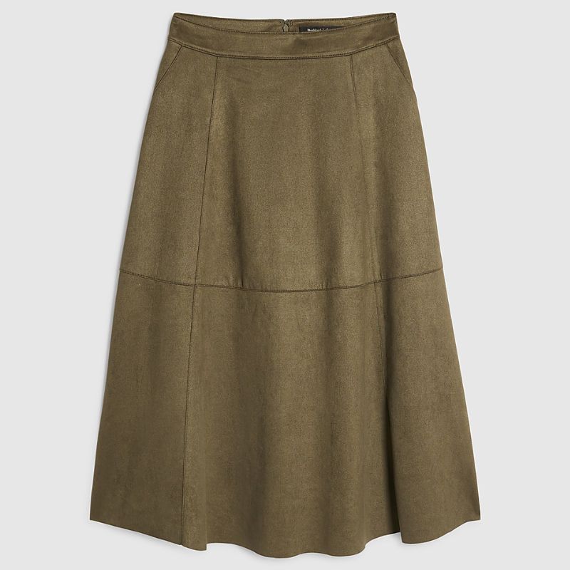 River Island khaki faux suede midi skirt