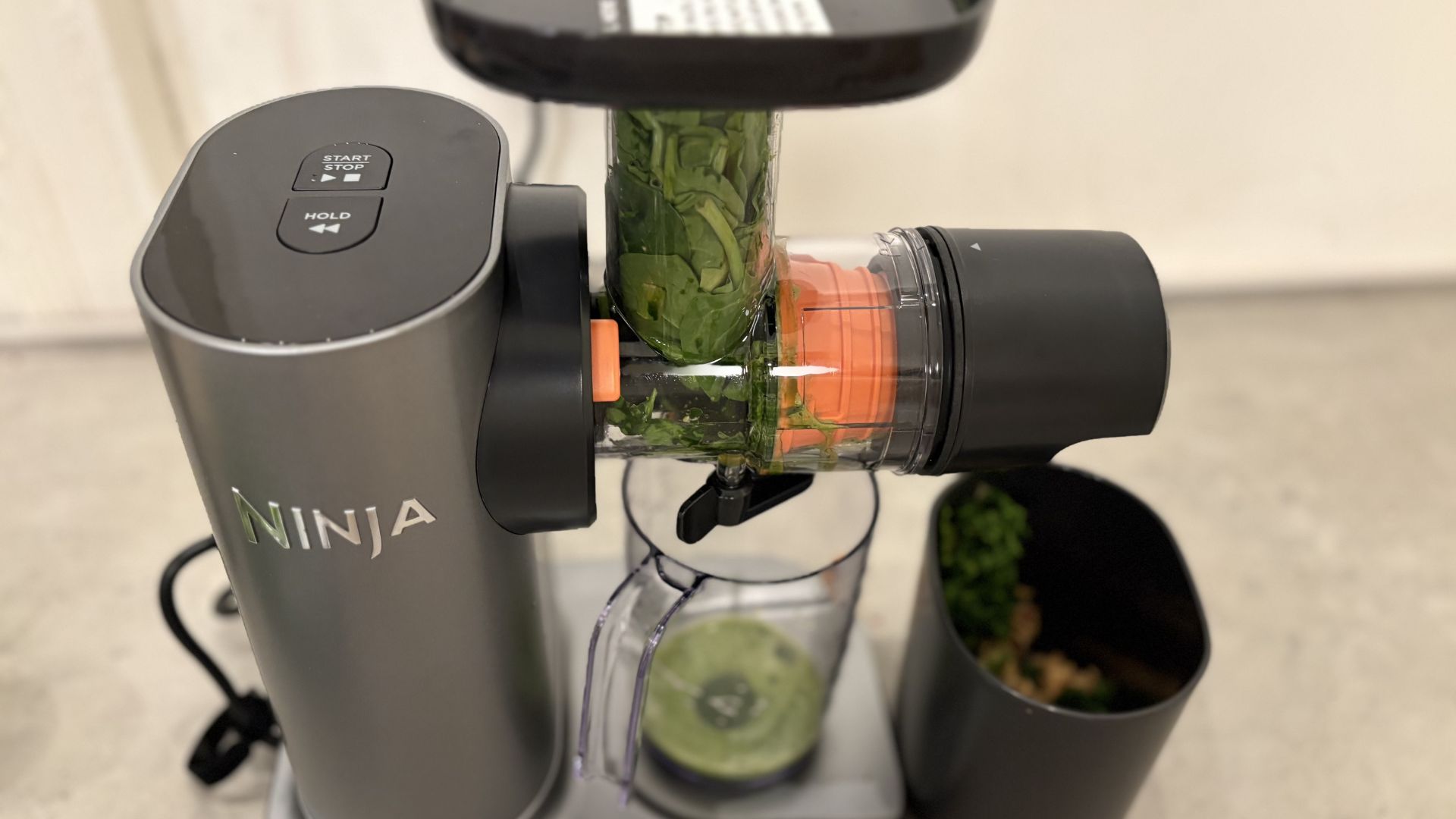 Testing the Ninja Cold Press Juicer on the counter