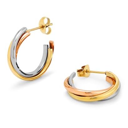 Kim Johanson Stainless Steel Women's Earrings * Tricolour * in Silver, Gold &amp;amp; Rose Gold | Three-Colour Hoop Earrings | Boho Jewellery for Women | Waterproof Earrings | Triple Multi Layer Hoop Earrings