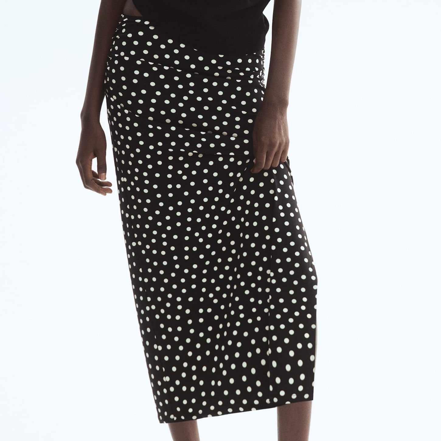 H&amp;amp;M Draped Polka Dot Midi Skirt
