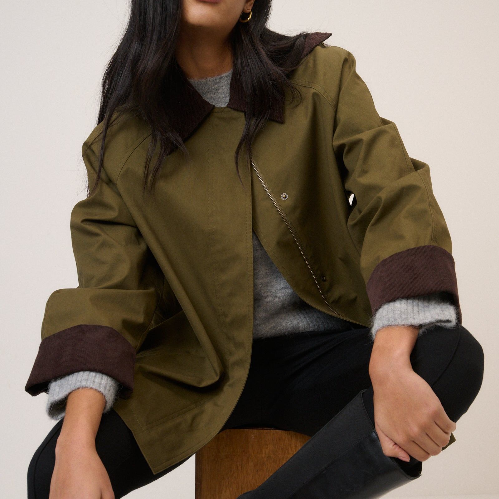 Khaki Cord Detail Barn Jacket