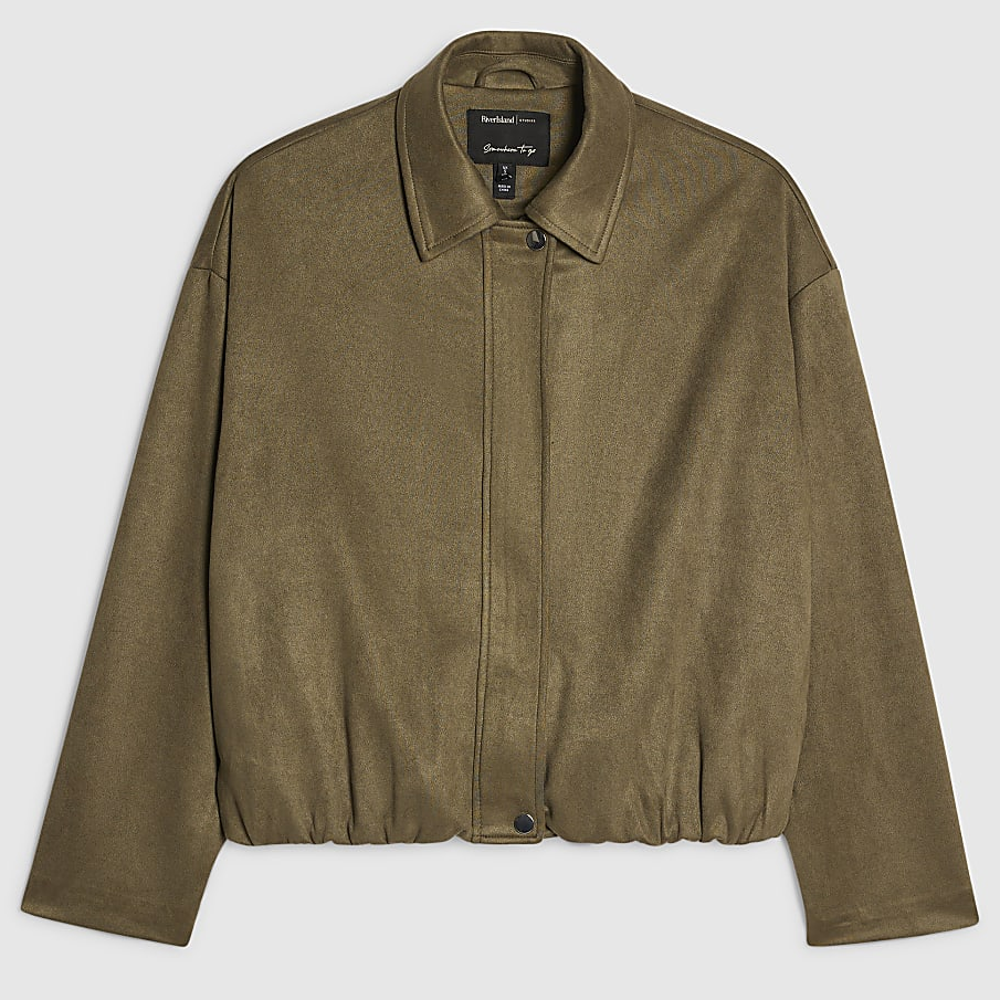 River Island khaki faux-suede bomber jacket