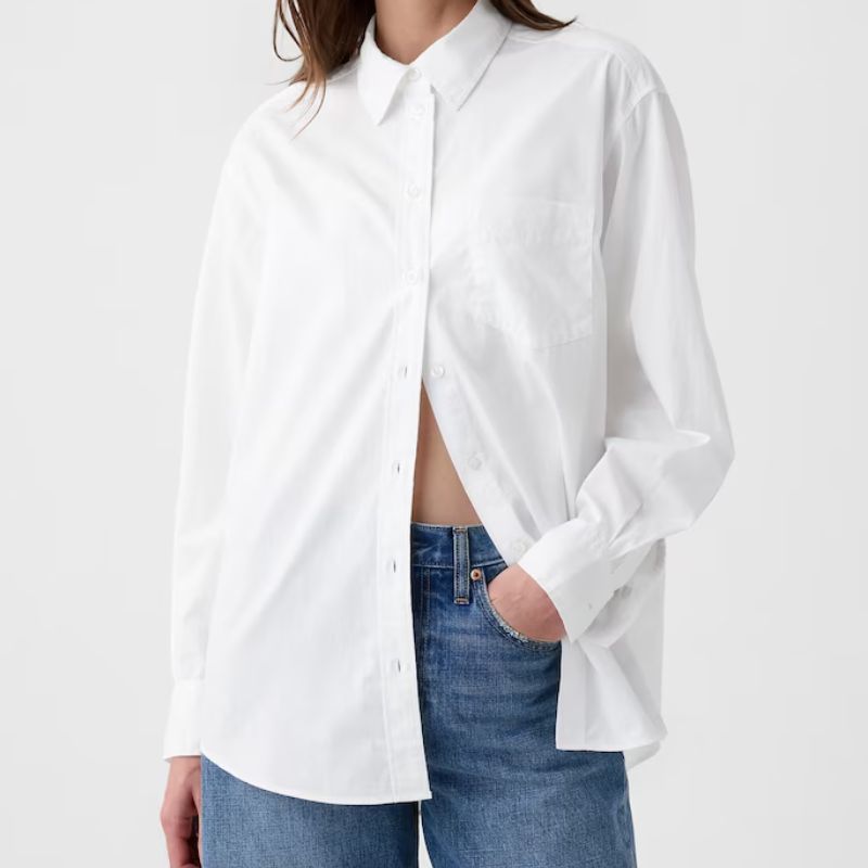 GAP , White Cotton Long Sleeve Oversized Shirt