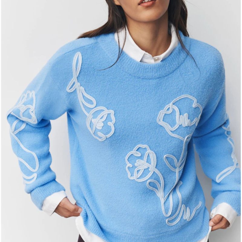 Next , Light Blue Cosy Corded Graphic Jumper