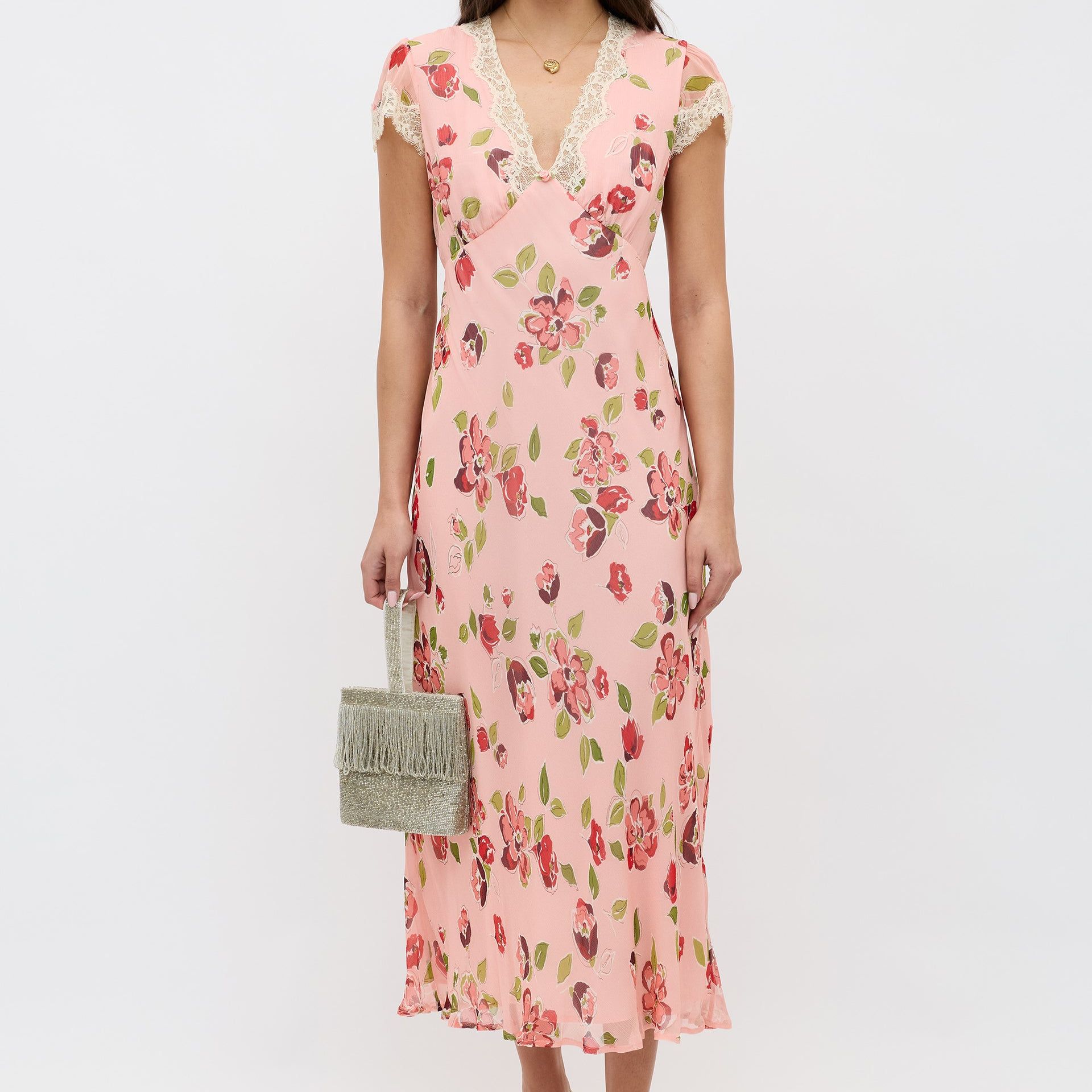 Clarice Chiffon Midi Dress in Kimmie Floral Pink