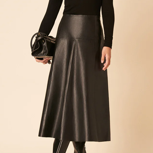 Nobody's Child, Black Leather Midi Skirt