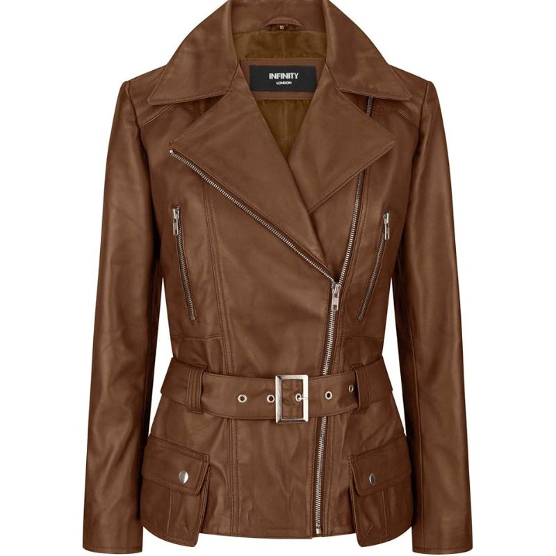 Infinity Leather Store, Real Leather Smart Belted Fitted Jacket