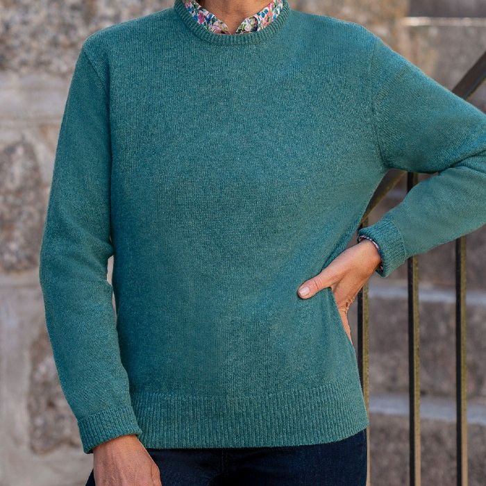 Ladies House of Bruar Lambswool Crew Neck Jumper Kingfisher